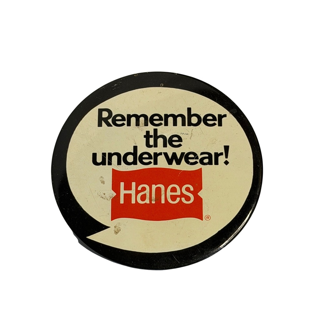 VTG Hanes Pinback Button‎ Black White Red Remember the Underwear Promo Pin Retro